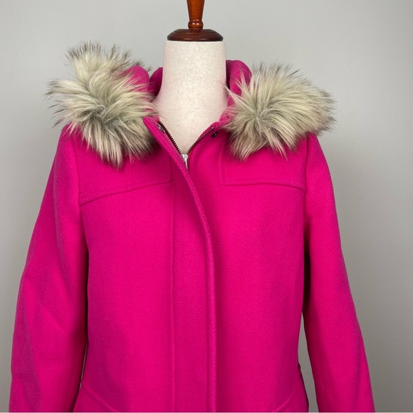 NWT Talbots Pink‎ Wool Blend Hooded Coat Faux Fur Trim Women’s Size 6 Winter - Picture 2 of 10
